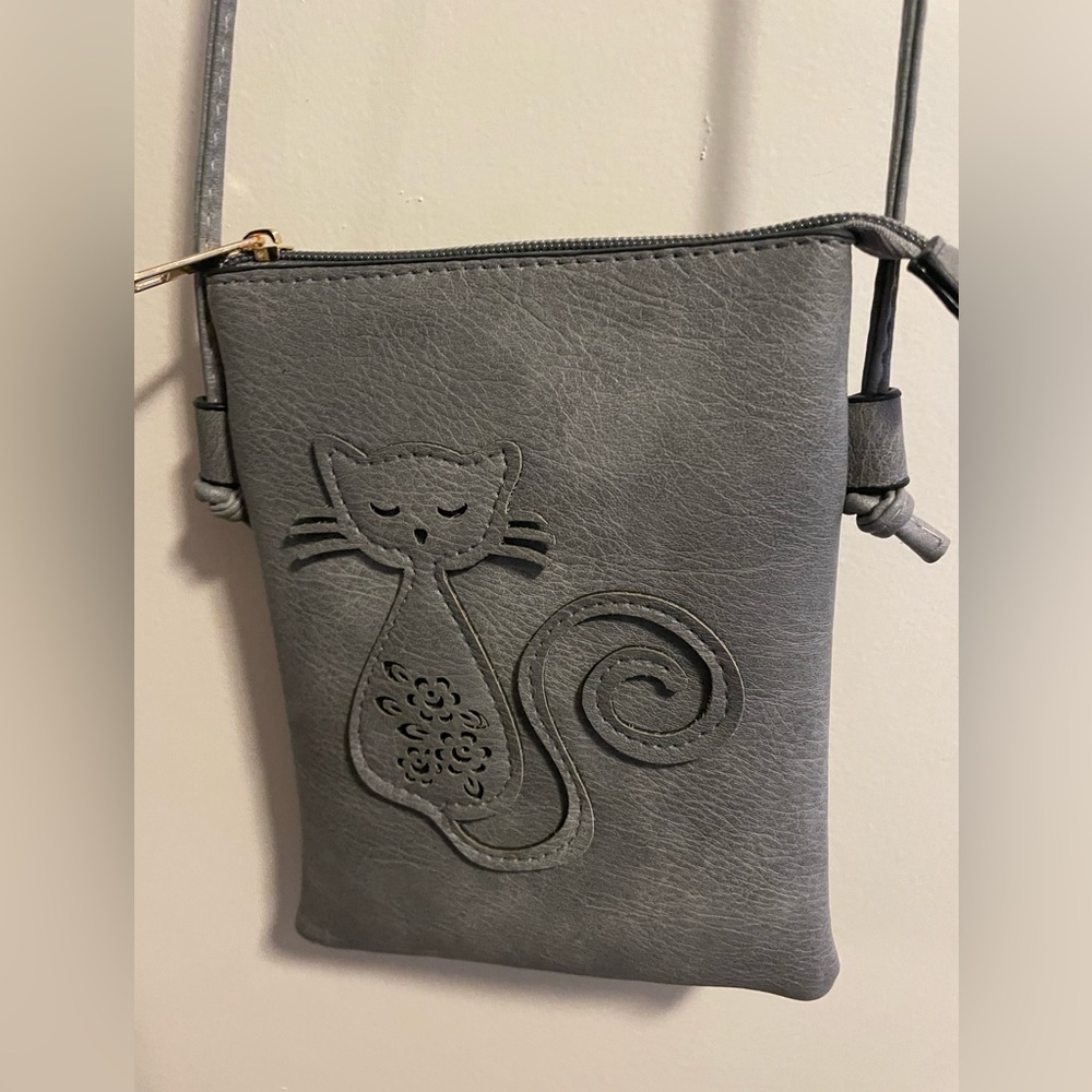 Adorable Kitty Stitched Faux Leather cross body bag
